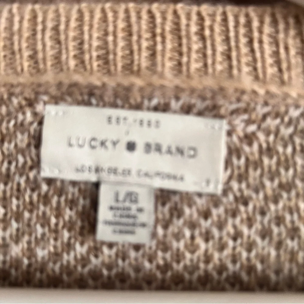 Lucky Brand Cream and Brown Camouflage Crewneck Sweater Size Large